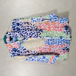 08533 Paperwhite multi-color 3/4 sleeve linen button blouse 12